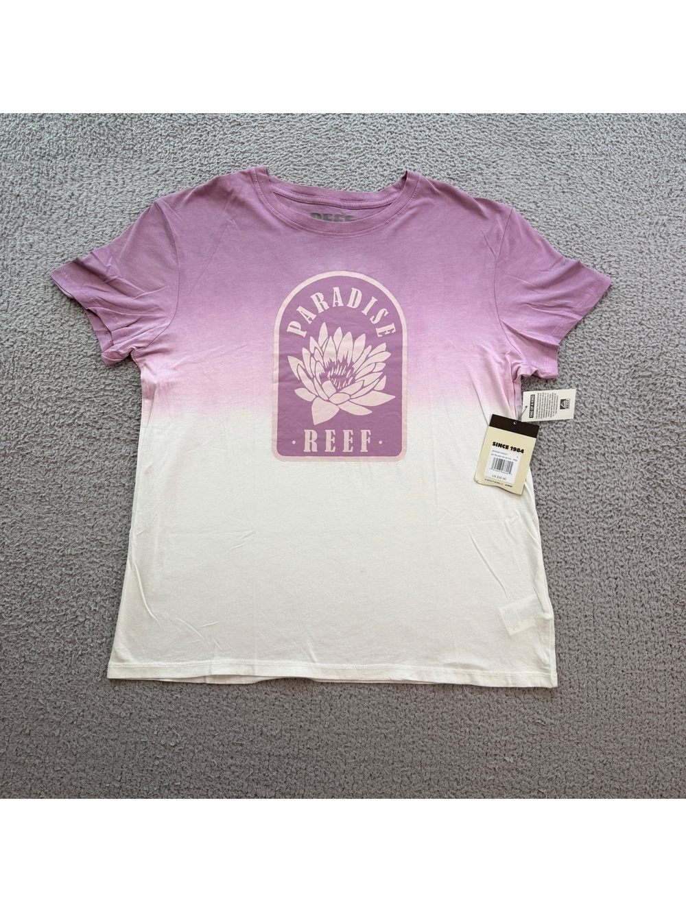 Reef Paradise Reef Lily Relaxed Tee Dip Dye Pink White T-Shirt Womens S NWT